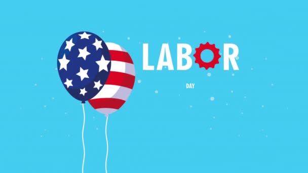Glad arbetsdag firande med USA flagga i ballonger helium — Stockvideo