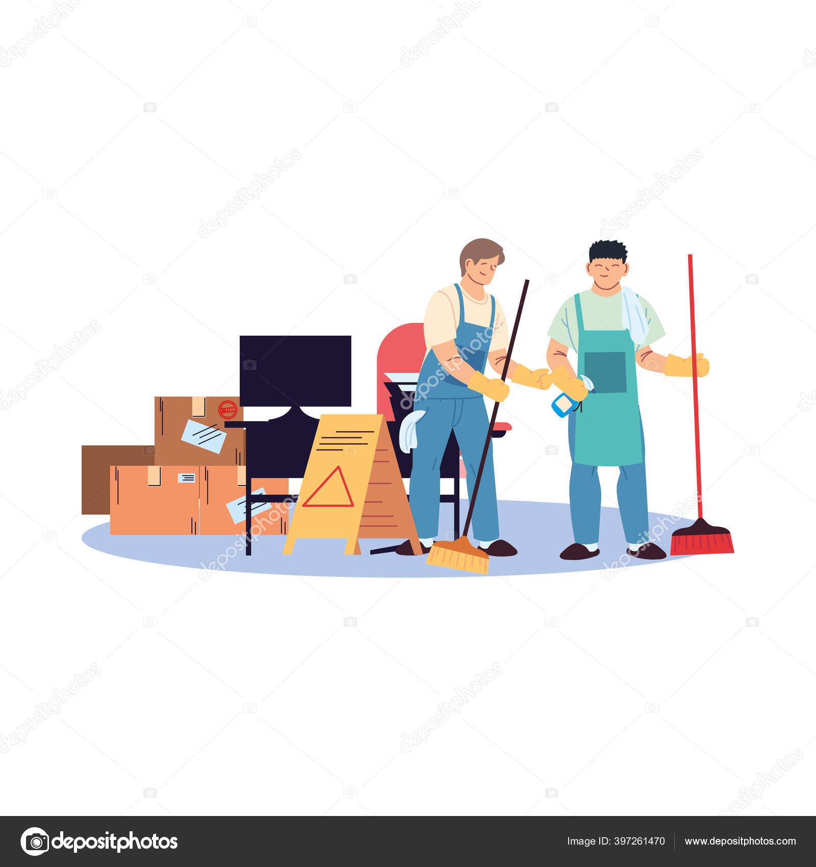 Putzmänner bei der Büroreinigung Stock-Vektorbild von ©djv 397261470, image size:1600x1700