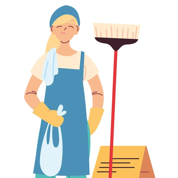 Уборщица в перчатках и чистящих средствах — стоковый вектор