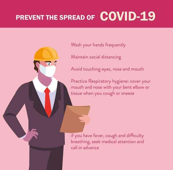 Recommendations to prevent covid in an industry operator — Stock Vector