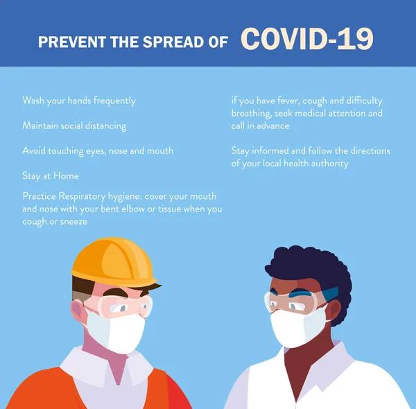 Recommendations to prevent covid in industry operators — Stock Vector