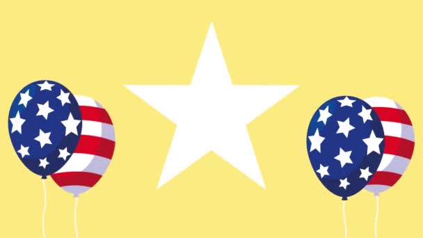 Ευτυχισμένος εορτασμός της ημέρας εργασίας με σημαία των ΗΠΑ σε μπαλόνια ήλιο — Αρχείο Βίντεο