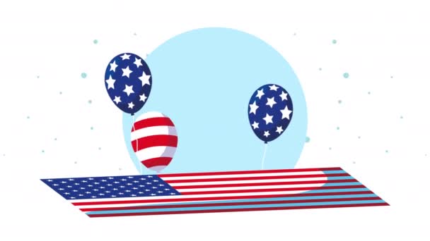 États-Unis d'Amérique drapeau et ballons hélium animation — Video