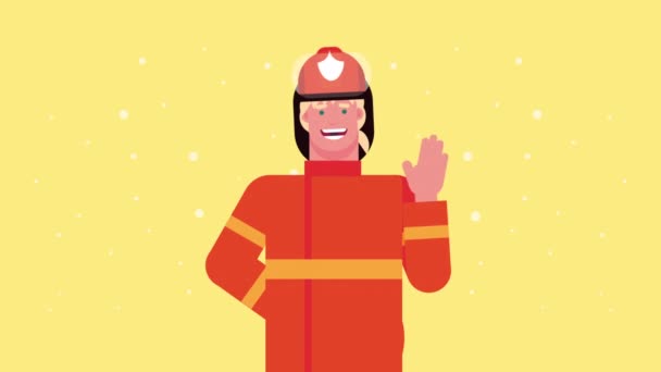 Brandmansarbetare med enhetlig animerad karaktär — Stockvideo
