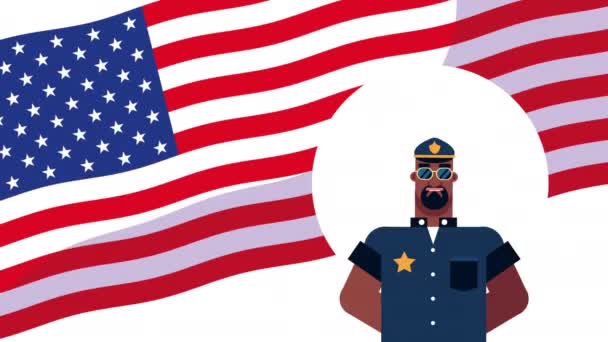 Policier travailleur personnage avec Etats-Unis drapeau animation — Video