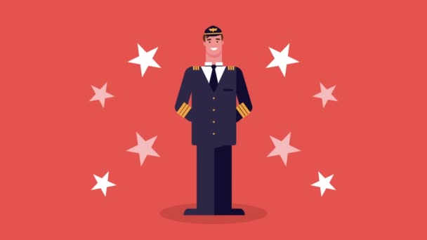 Персонаж пилота авиакомпании — стоковое видео
