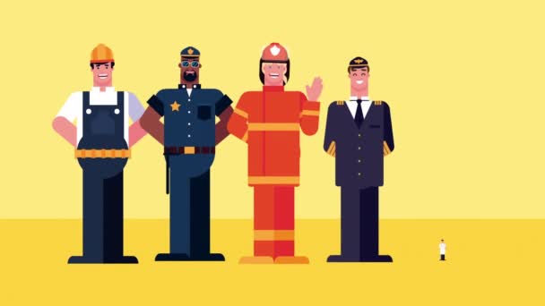 Grupo de trabajadores personajes de animación — Vídeo de stock