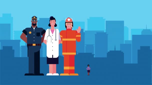 Анимация персонажей группы работников — стоковое видео