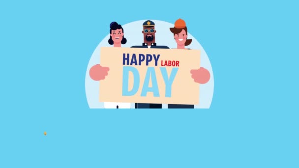 Szczęśliwy dzień pracy święto z pracownikami podnoszenia listów — Wideo stockowe
