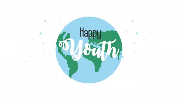Fröhliche internationale Jugendtagsfeier mit Weltplaneten — Stockvideo