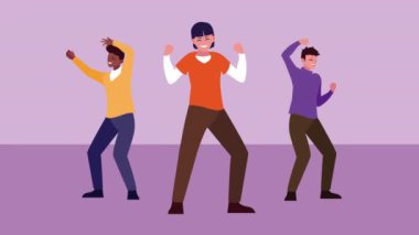 Irklar arası erkekler avatarlarla dans ediyor karakterler canlandırılıyor.