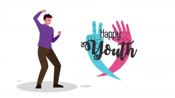 Šťastný mezinárodní den mládeže oslava s barvami ruce a muž — Stock video
