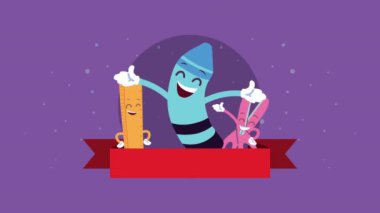 Şirin okul malzemeleri Kawaii çizgi roman karakterleri animasyonu