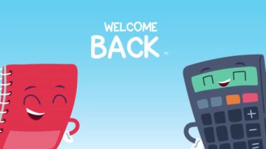 sevimli defter ve hesap makinesi kawaii çizgi roman karakterleri animasyonu