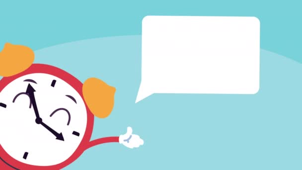 Lindo reloj despertador suministro kawaii animación personaje cómico — Vídeos de Stock