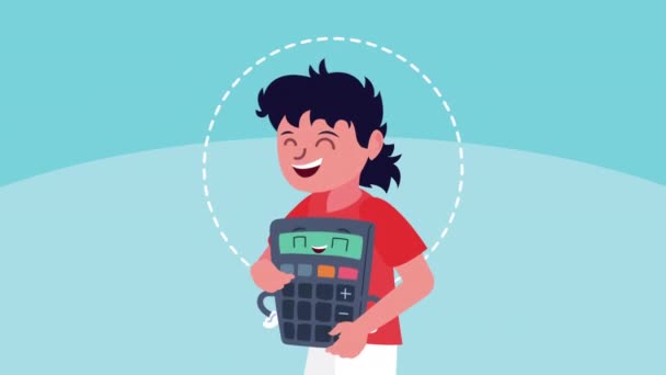 Młody student chłopiec z kalkulator kawaii komiks znaków animacja — Wideo stockowe