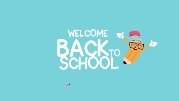 Kembali ke sekolah lettering dengan kawaii pasokan — Stok Video