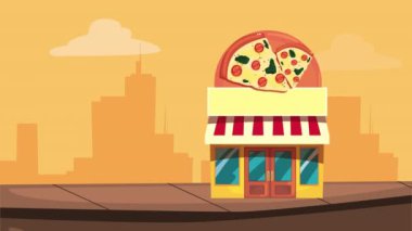 Pizza dükkanı ön cephe animasyonu yapıyor.