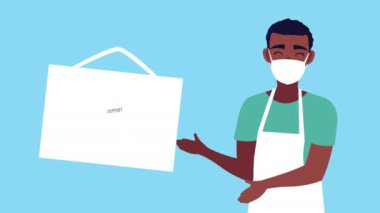 Yerel destekli tıbbi maske takan satıcı karakter