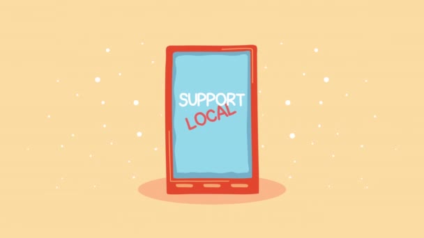 Stödja lokala företagstexter i smartphone-animering — Stockvideo