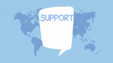 dünya haritası animasyonu ile konuşma balonunda yerel iş harflerini destekle