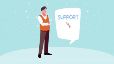 iş adamı animasyonu ile yerel iş harflerini konuşma balonunda destekle