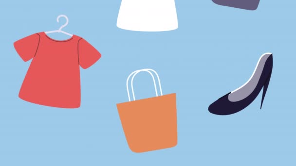 Сорочки з сумкою для покупок і анімацією на підборах — стокове відео