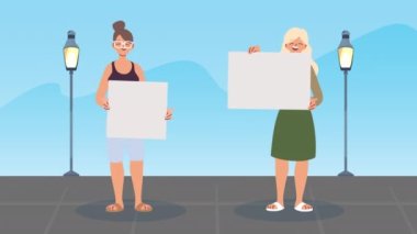 Pankartlarla protesto eden genç kadınlar