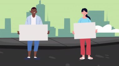 Sokaklarda pankartlarla protesto yapan ırklar arası insanlar