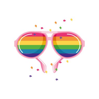 Beyaz arka planda gay gurur bayrağı renginde güneş gözlükleri