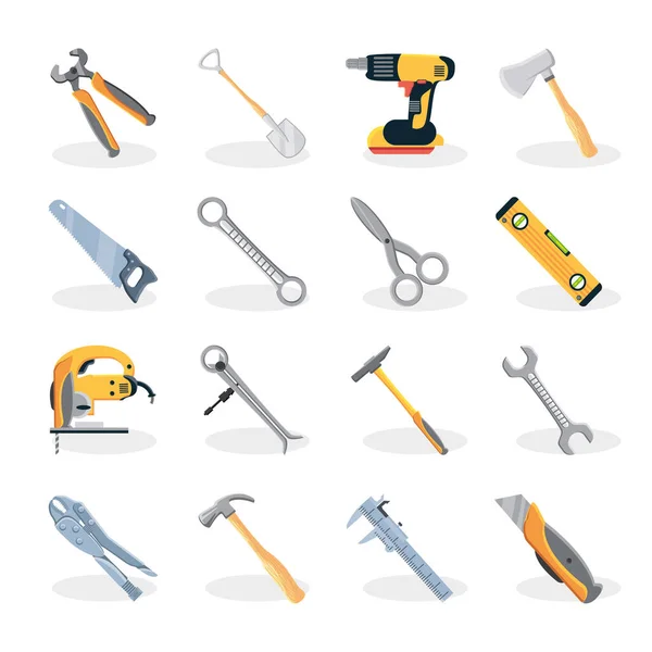 Uppsättning ikoner med byggverktyg — Stock vektor