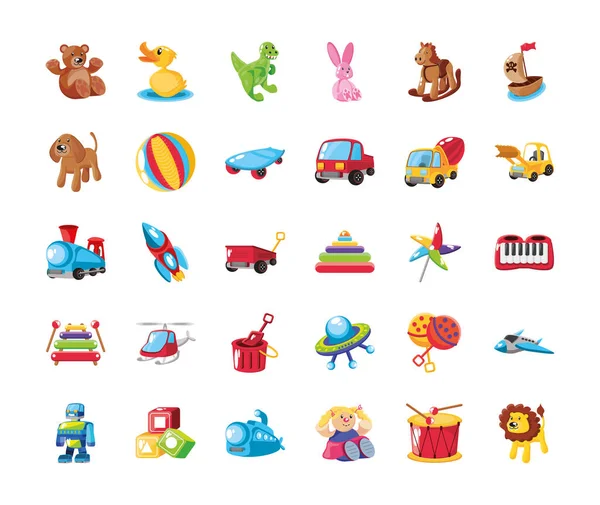 Conjunto de iconos lindo niños juguetes sobre fondo blanco — Vector de stock