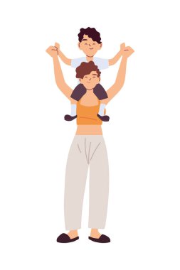 Ana oğul çizgi film vektör tasarımı