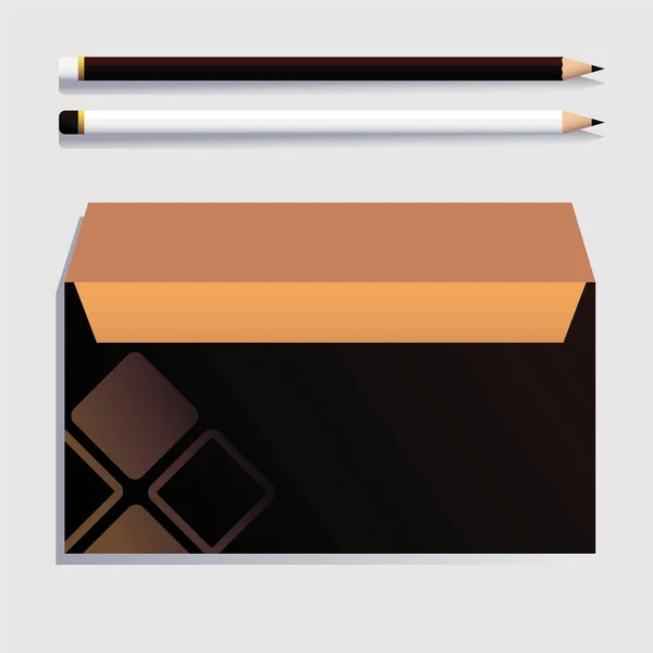 Caixa e lápis, modelo de identidade corporativa no fundo branco — Vetor de Stock