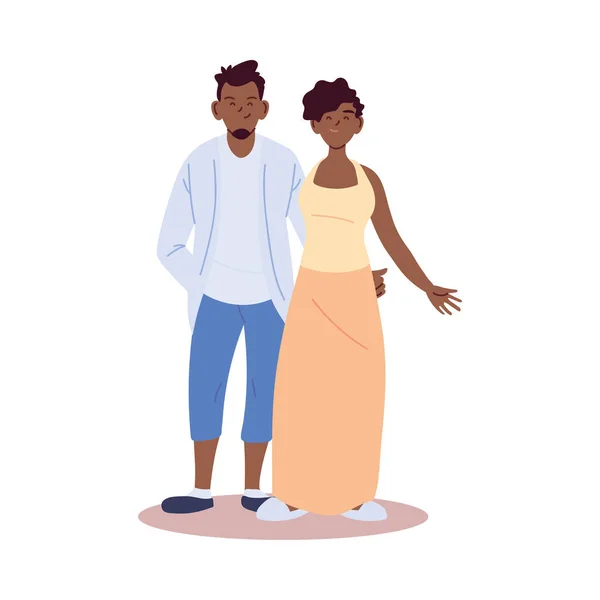 Pareja de negro mujer y hombre dibujos animados vector de diseño — Vector de stock