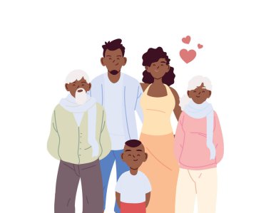Anne, baba ve oğul, büyükbaba ve büyükbaba vektör tasarımı.