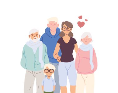 Anne, baba ve oğul, büyükbaba ve büyükbaba vektör tasarımı.