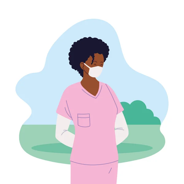 Mujer médico con uniforme en frente del diseño del vector del parque — Archivo Imágenes Vectoriales