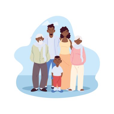 Anne, baba ve oğul, büyükbaba ve büyükbaba vektör tasarımı.