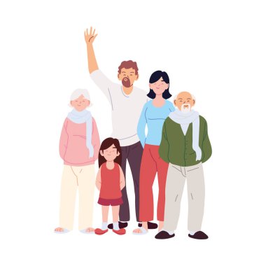 Anne, baba ve kız, büyükbaba ve büyükbaba vektör tasarımı.