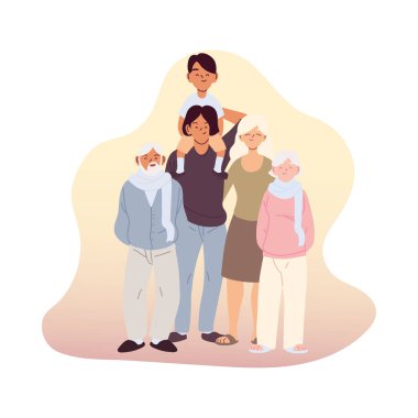 Anne, baba ve oğul, büyükbaba ve büyükbaba vektör tasarımı.