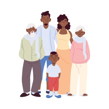 Anne, baba ve oğul, büyükbaba ve büyükbaba vektör tasarımı.