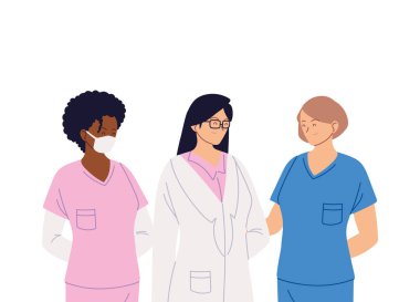 Maskeli ve üniformalı kadın doktorlar vektör tasarımı