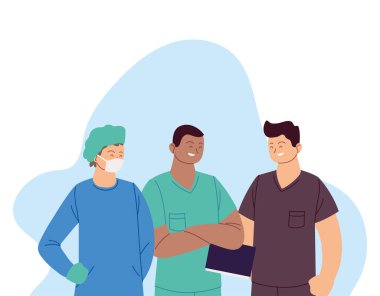 Maskeli ve üniformalı erkek doktorlar vektör tasarımı