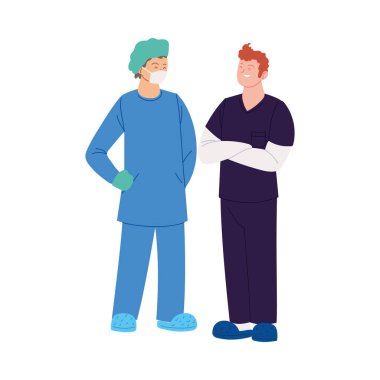 Maskeli ve üniformalı erkek doktorlar vektör tasarımı