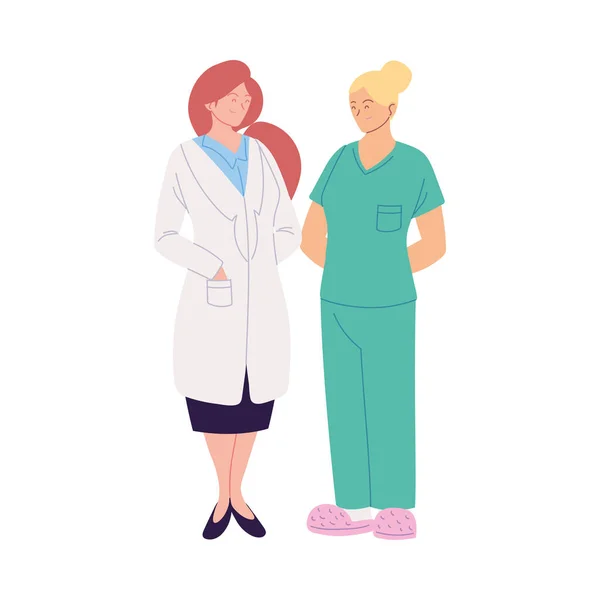 Mujeres médicos con uniformes de diseño vectorial — Vector de stock