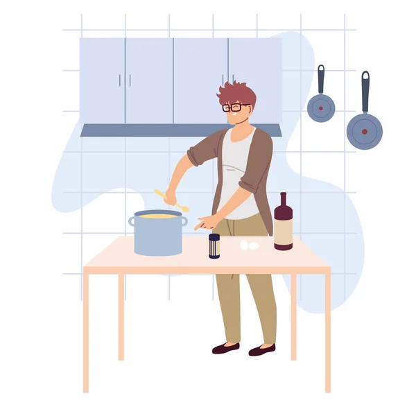 Uomo che prepara il cibo in cucina — Vettoriale Stock