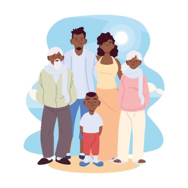 Anne, baba ve oğul, büyükbaba ve büyükbaba vektör tasarımı.