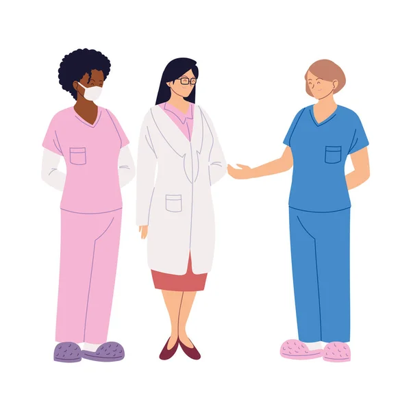 Women doctors with mask and uniforms vector design — Stock Vector