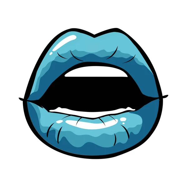 Female and blue pop art mouth vector design — Stock Vector